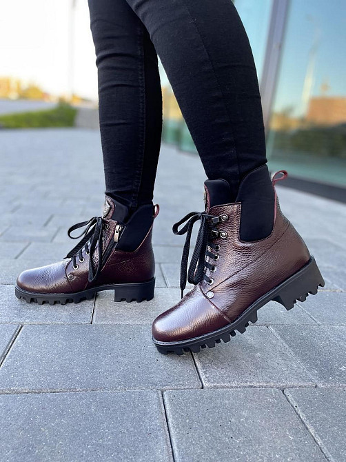 Черевики жіночі Odzi бордові натуральна шкіра з хутром висота 14см каблук 4см розмір 37 (2358) Коломыя - изображение 6