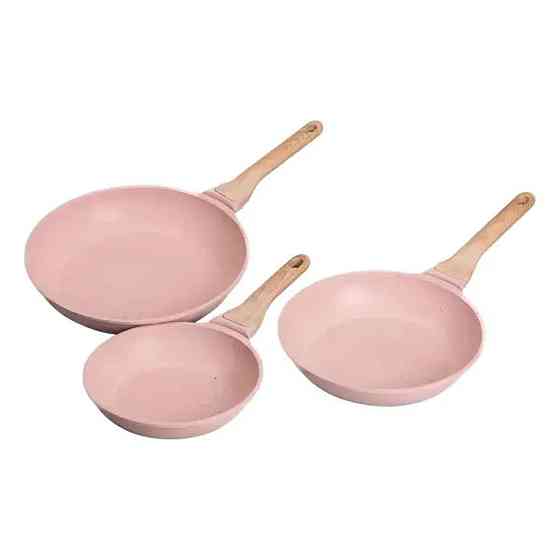 Набор из 3 розовых сковородок с толстым дном MGC Киев