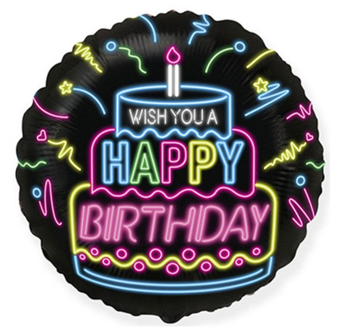 Фольгована куля happy birthday торт неон 18" 45 см Київ - фото 1