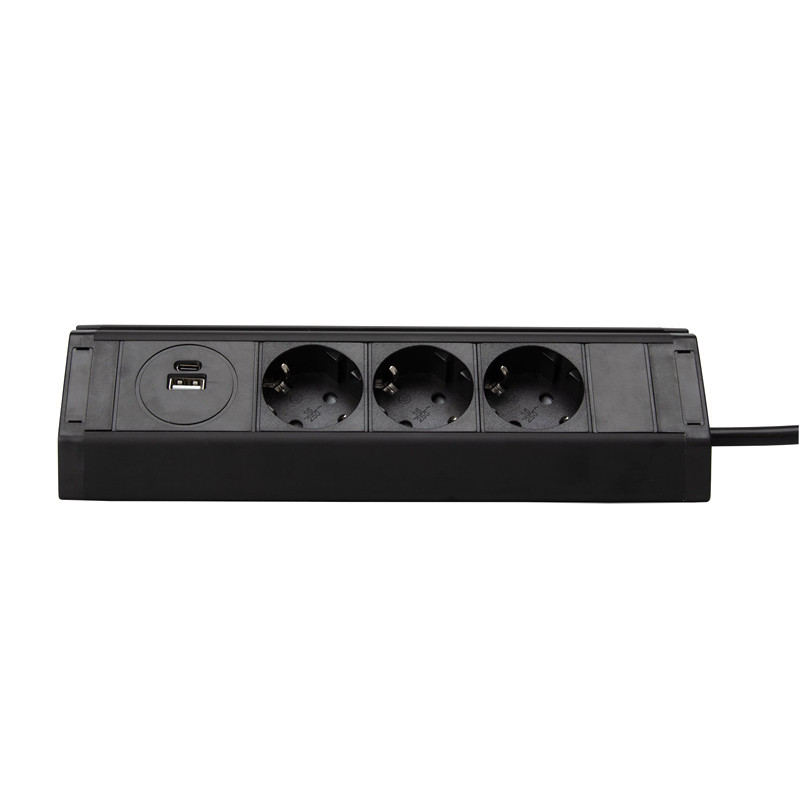 Мебельная розетка кухонная горизонтальная с кабелем 3x16А, USB A+C 3.4А, черный Днепр - изображение 2