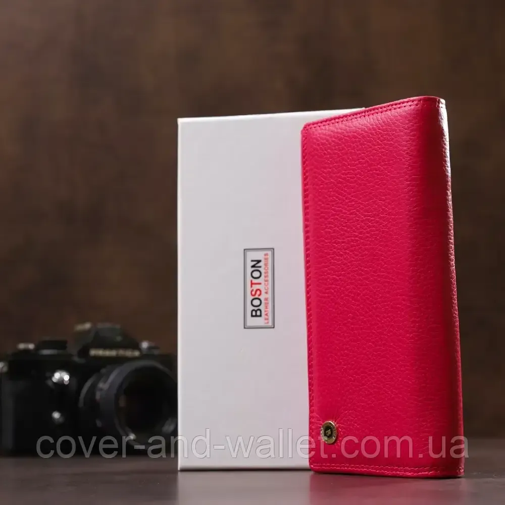 Малиновый женский кошелек на магнитах из натуральной кожи Boston Киев - изображение 8