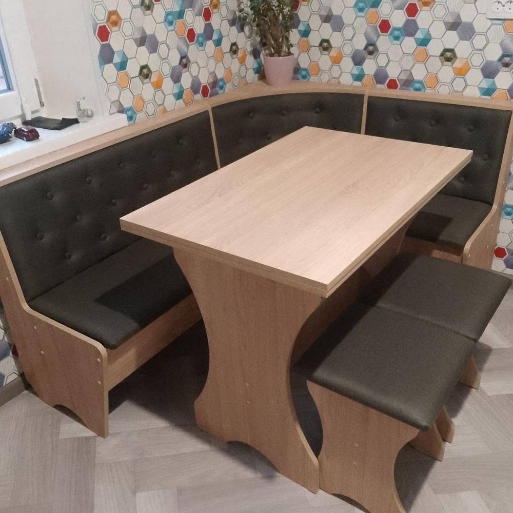 Куток Сімейний зі столом та 2 табуретки 114х154 см Тканина / Дуб Самоа Львів - фото 2