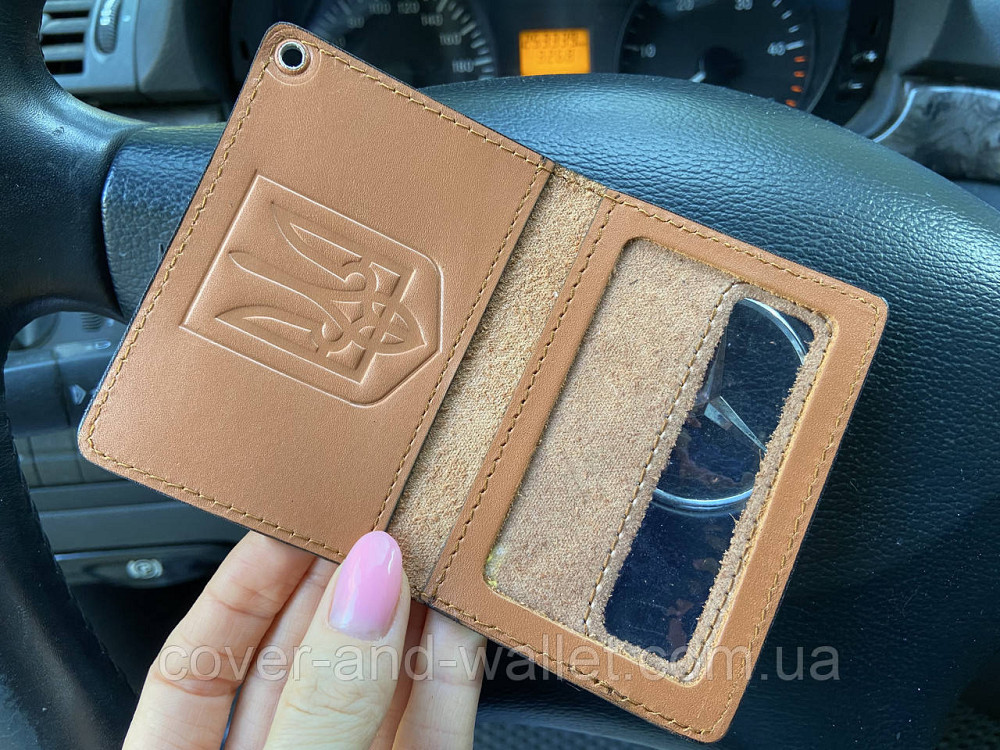 Шкіряна обкладинка для прав або Id паспорта з Гербом України Київ - фото 4