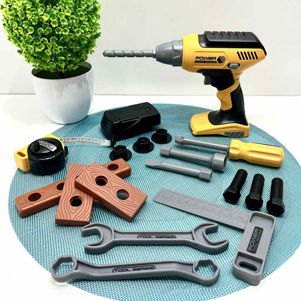 Набір інструментів шуруповерт із підсвічуванням молоток пила викрутка валізці Жовтий (T012) Чернігів - фото 1