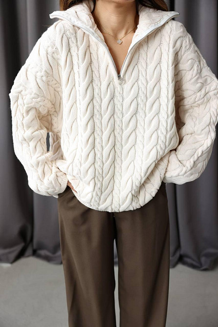 Женский классический оверсайз свитер с молнией машинная вязка Одесса - изображение 1