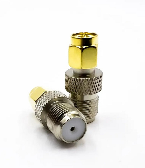 Переходник штекер SMA - гнездо F, латунь, HQ gold, Tcom Полтава - изображение 1