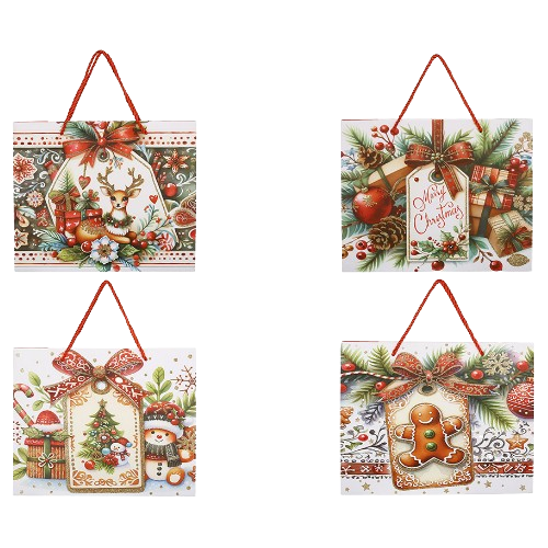 Подарунковий пакет з новорічним принтом та гліттером 23*10*18см, 4 дизайни мікс Житомир