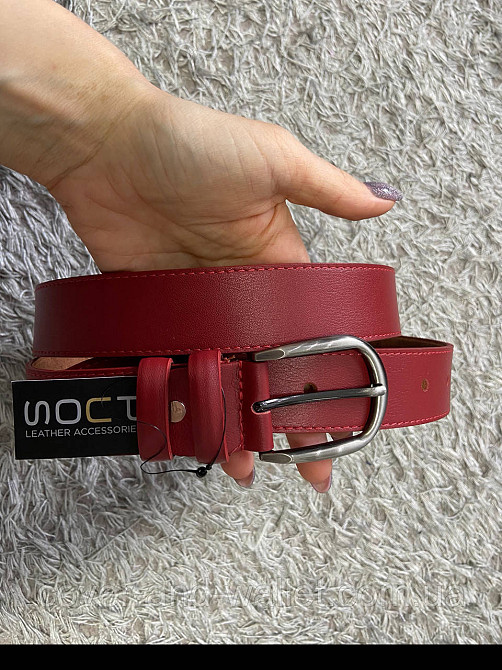 Красный широкий женский ремень из натуральной кожи 35 мм PS Leather Киев - изображение 5