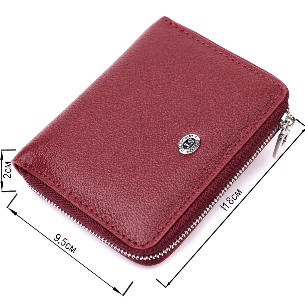 Шкіряний гаманець для жінок на блискавці з металевим логотипом виробника ST Leather 19485 Бордовий Київ - фото 8