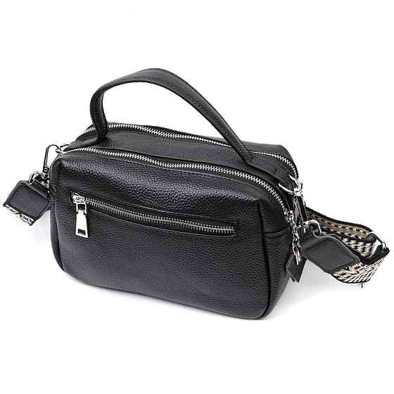 Сумка прямоугольная для женщин на два отделения из натуральной кожи Vintage 22343 Черная Киев