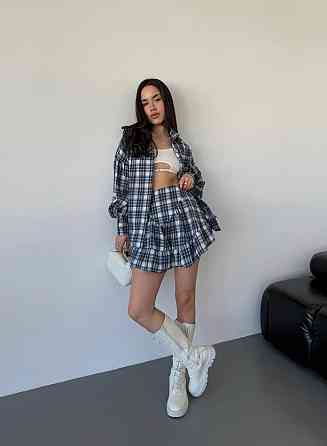 Жіночий стильний костюм-двійка: сорочка та спідниця в карту тіар Джинс, 46/48 Одеса