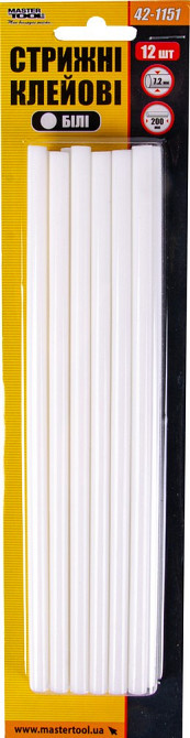 Стержни клеевые MASTERTOOL 7.2х200 мм 12 шт. белые 42-1151 Ровно - изображение 2