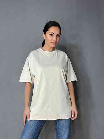 Футболка жіноча A-N 48020 базова оверсайз подовжена вільний крій варена тай дай one size, бежевий, one size Київ