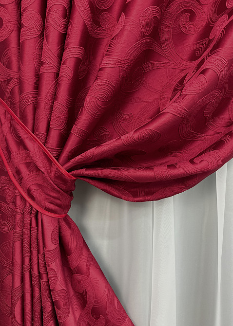 Комплект готовых штор VR-Textil Жаккард № 1739ш Рубиновый 150х285 см 2 шт (33-0641) Киев - изображение 5