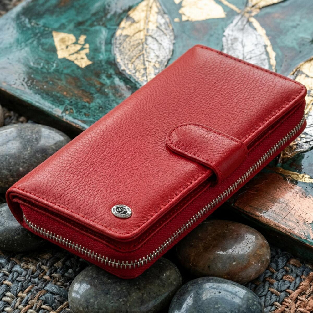 Жіночий шкіряний гаманець для карток і купюр, червоний (ST Leather) Київ - фото 11