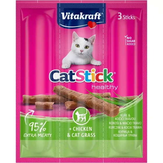 Мясные палочки для кошек Витакрафт Vitakraft лакомство с курицей и кошачьей травой, 3 шт х 6 г Винница