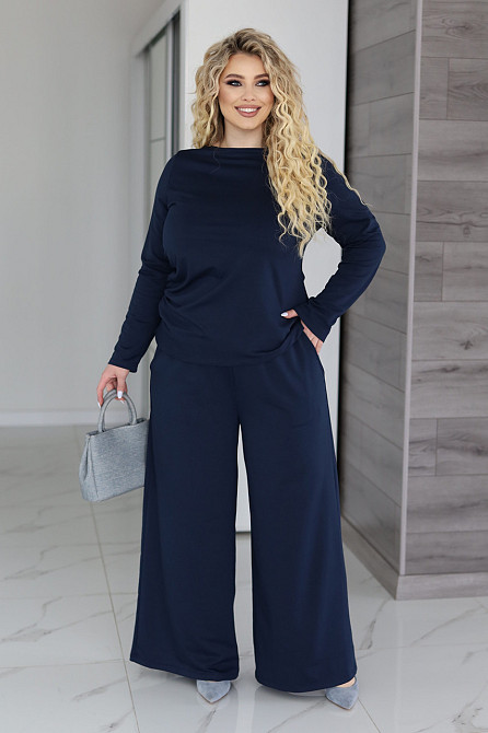 Жіночий базовий костюм з широкими штанами "Profit" | Норма і батал Темно-синій, 54-56 Київ - фото 3