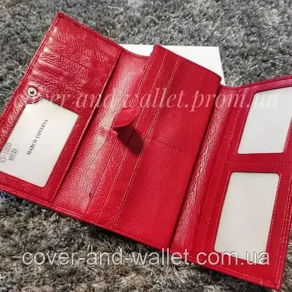 Красный кожаный женский кошелек с визитницей Marco Coverna MC 1415 Киев - изображение 4