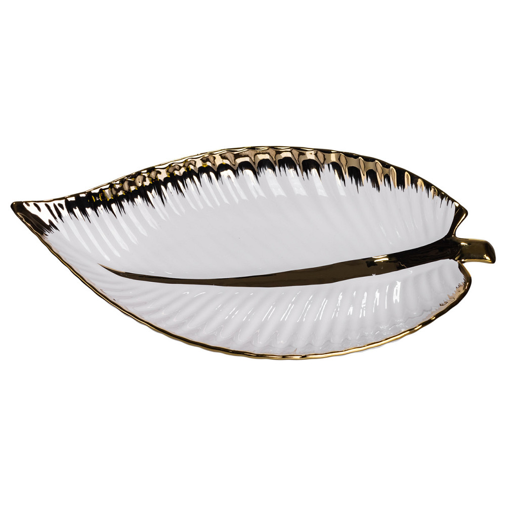 Порцелянове блюдо для сервірування столу у формі листа 45×24×5,5 (см) Золото WH047 Коломия - фото 3