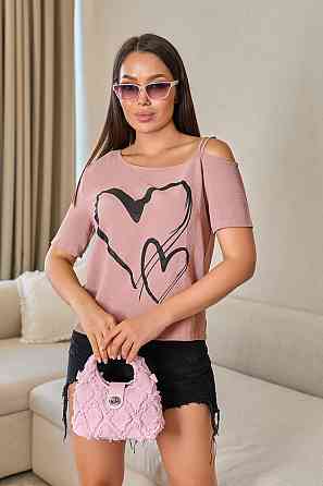 Літня блузка з відкритим плечем "Elis"| Норма і батал | Розпродаж моделі Фрезовий, 50-52 Київ