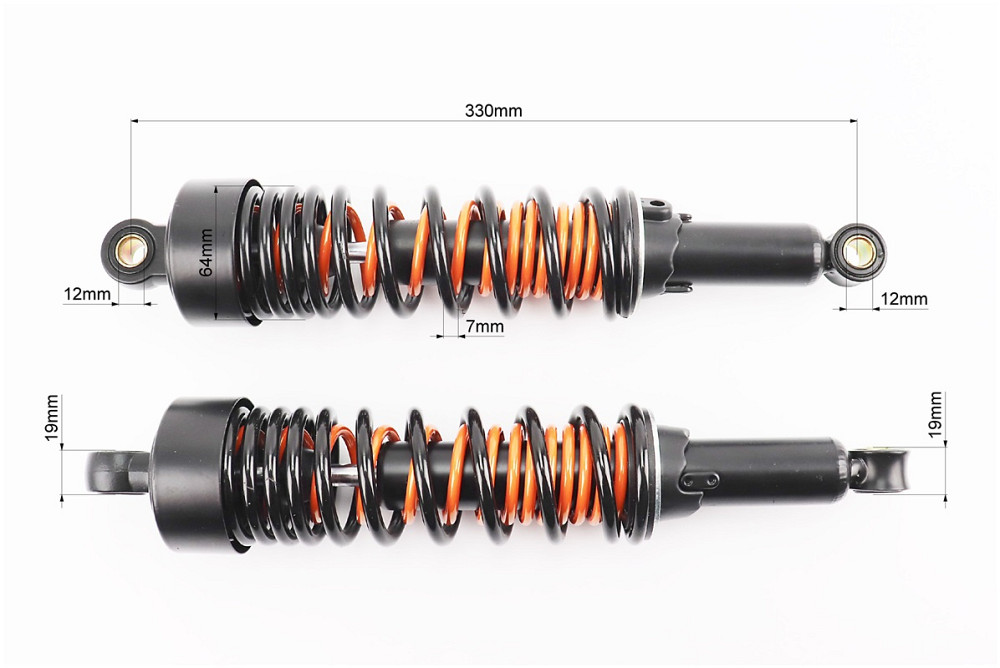 Амортизатор задній JH/CB/CG - 330мм*d64мм (втулка 12мм / втулка 12мм) з подвійною пружиною регул., чорний к-кт 2шт Киев - изображение 2