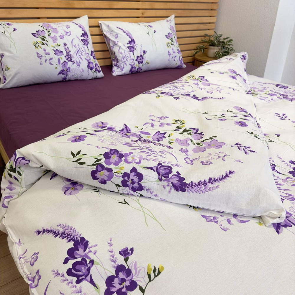 Полуторный комплект постельного белья Цветы 100% хлопок YouStar (Белый с фиолетовым) Сумы - изображение 4