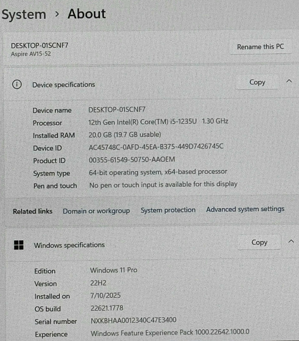 Intel i5-1235U 20GB/512GB 15.6