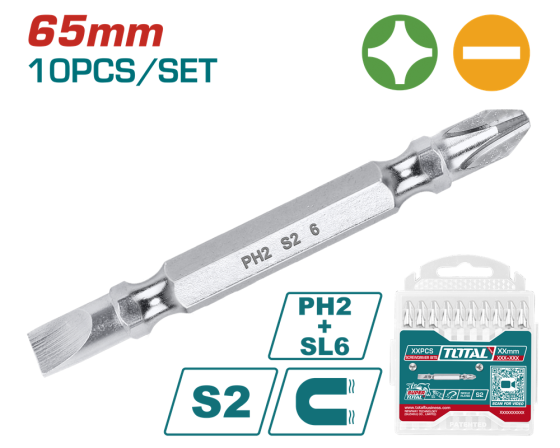 Викрутні насадки TOTAL TAC16HL133, PH2+SL6, 65 мм, 10 шт. (7090268) Київ