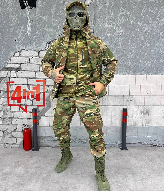Тактичний комплект демісезонний Softshell 4 в 1 (куртка, штани, кофта, бейсболка) Мультикам XXL Вінниця - фото 9