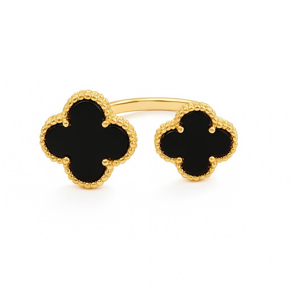 Кольцо Van Cleef позолота 18 К / кольцо клевер черное в лимонном золоте Одесса - изображение 1