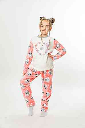 Пижама детская, тёплая, для девочки,  велсофт, розовая, топ Крохатушка одяг 104 Киев