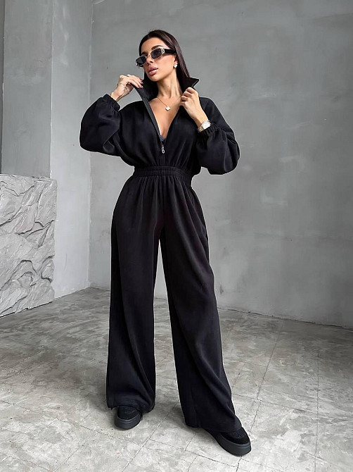 Женский стильный теплый комбинезон из флиса Черный Одесса - изображение 6