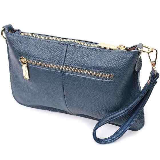 Трендова жіноча сумка-клатч із двома ременями з натуральної шкіри Vintage 22646 Синя Київ