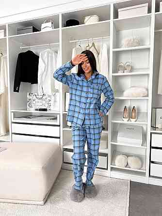 Жіноча домашня повсякденна картата піжама з фланелі. чорно-блакитний, 42/44 Одеса