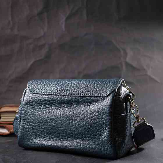 Відмінна шкіряна сумка з оригінальною плечовою лямкою Vintage 22402 Синя Київ