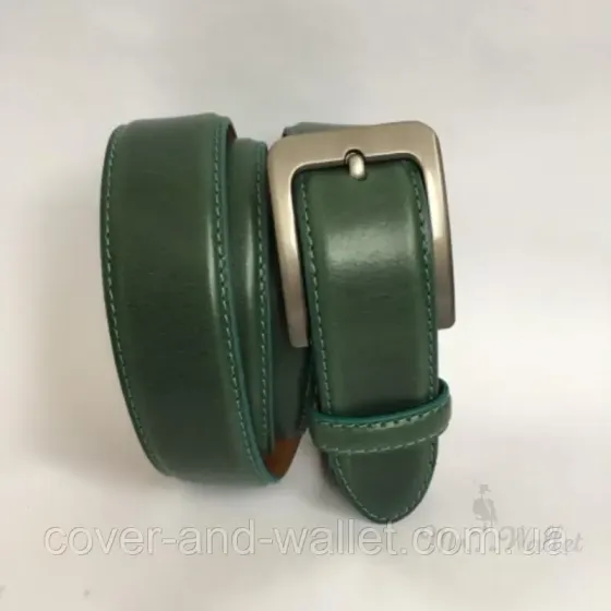 Стильный женский ремень из натуральной кожи зеленого цвета 35мм PS Leather Киев