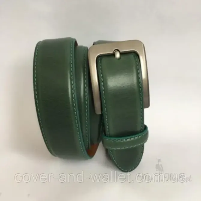 Стильный женский ремень из натуральной кожи зеленого цвета 35мм PS Leather Киев - изображение 1