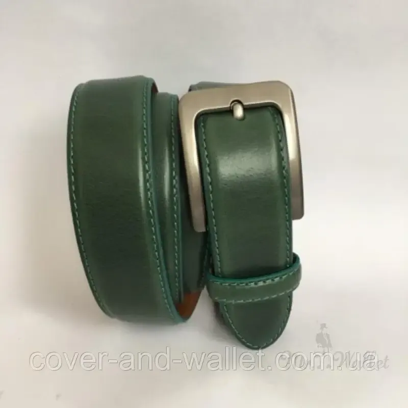 Стильний жіночий ремінь із натуральної шкіри зеленого кольору 35мм PS Leather Київ - фото 1