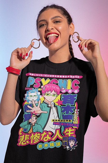 Футболка аниме Кусуо Саики Дисастроус Лифе оверсайз (S/M/L) Черний AnimeJ0156 Днепр - изображение 2