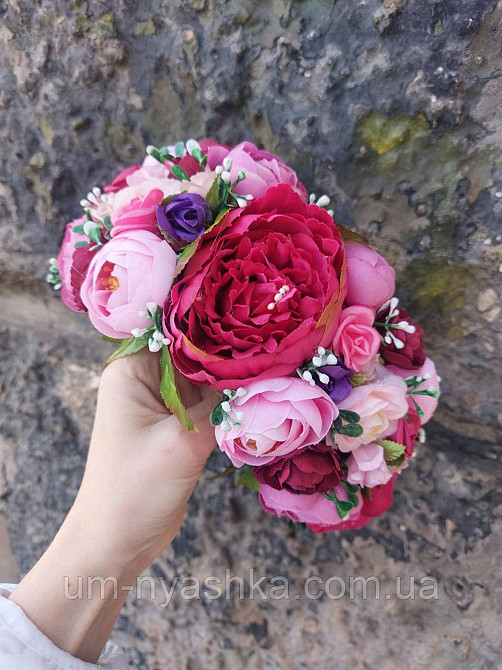 Ободок обруч з квітами "Піони великий малиновий" Кривий Ріг - фото 6