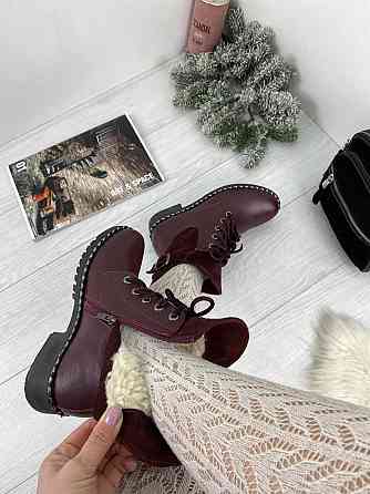 Injers Черевики жіночі INJERS бордові натуральна шкіра з хутром (висота 17см, підошва 3см, розм Коломыя