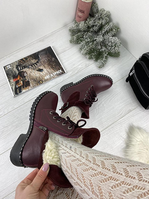 Injers Черевики жіночі INJERS бордові натуральна шкіра з хутром (висота 17см, підошва 3см, розм Коломыя - изображение 4
