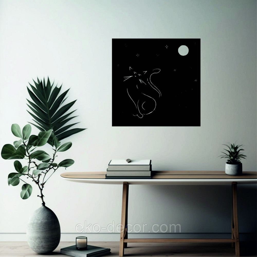 Декоративное настенное 3D Панно «Кот» Декор на стену с объемом 70*70 см, Черный Киев - изображение 5