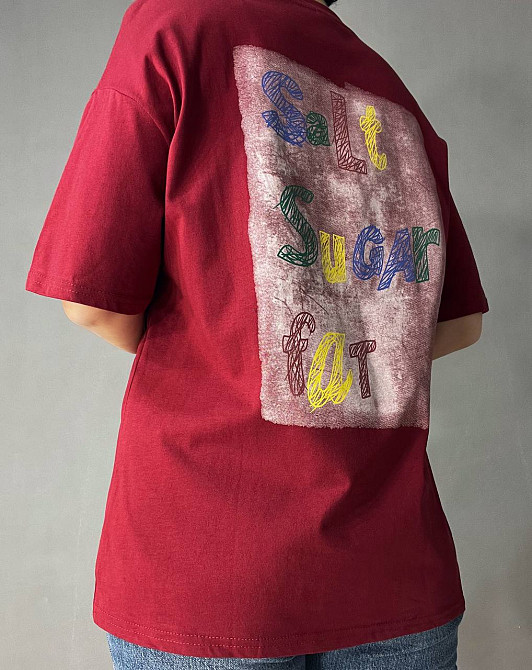 Футболка женская Y-Q 4047 оверсайз бордовая с принтом, бордовый, one size Киев - изображение 13