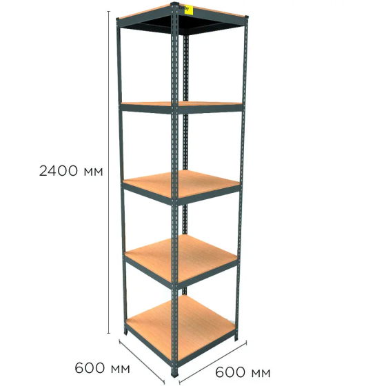 Металевий стелаж Emby Light Series (розмір 2400х600x600мм) 5 полиць ДСП до 100кг Чорний Київ