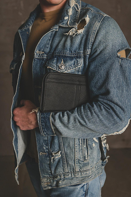 Кожаный клатч-кошелек из натуральной зернистой кожи SKILL Flash (Черный) Сумы - изображение 4