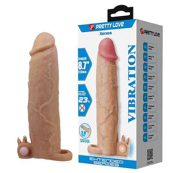 Насадка на пеніс з вібро PRETTY LOVE- Xerxes – Penis Sleeve with Vibrating Ring, Flesh Color, 22 cm Sex Aura Київ
