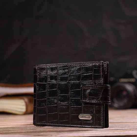 Фактурний невеликий чоловічий гаманець з натуральної шкіри з тисненням під крокодила CANPELLINI 21747 Чорний Київ