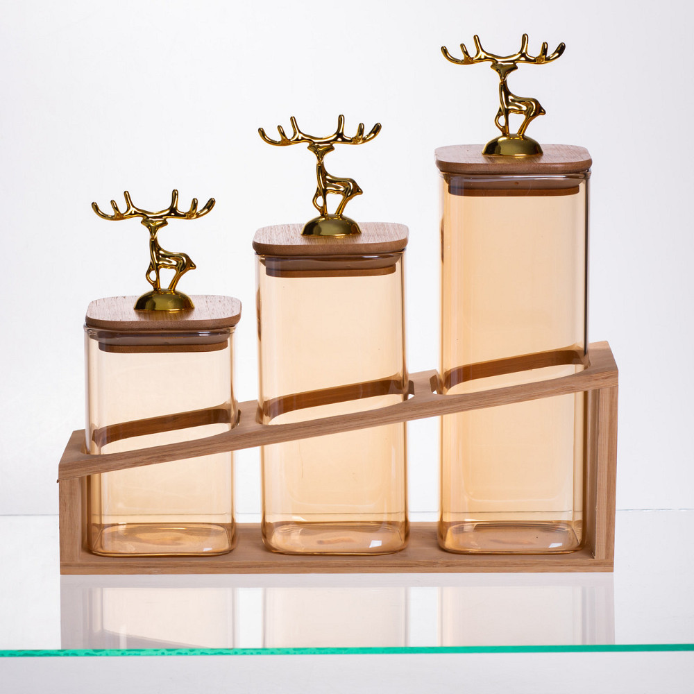 Набір банок для сипучих продуктів 3 штуки 700 мл/900 мл/110 мл на бамбуковій підставці 64486-58 Київ - фото 2