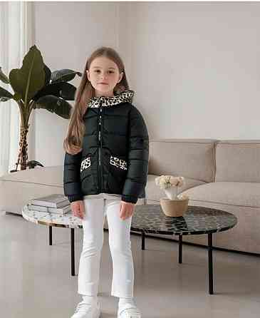 Демисезонная куртка для девочек черная с вставками леопард 140 Николаев